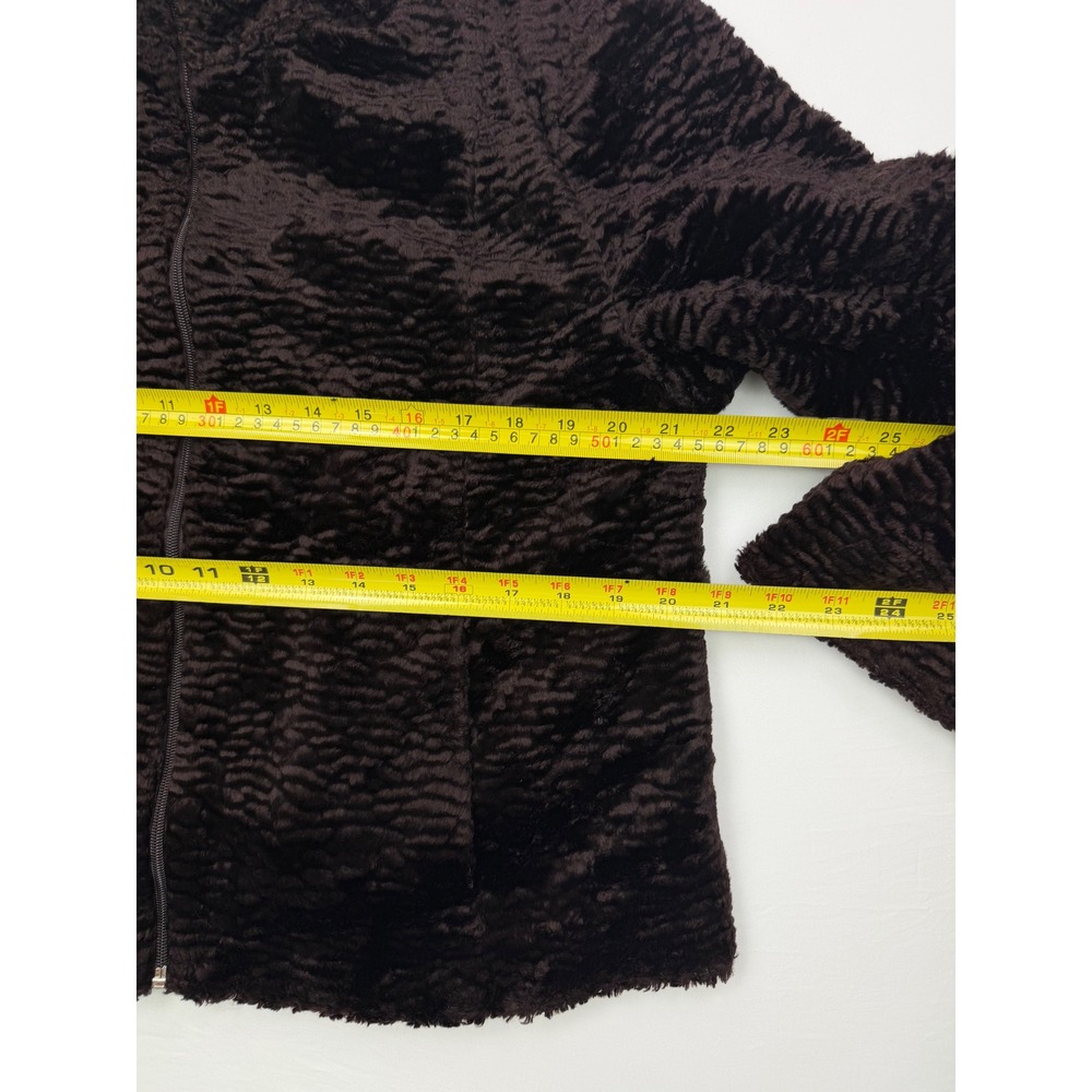 Utex Vintage Brown Faux Fur Zip Up Jacket Rippled Texture High Neck Coat Large - Picture 5 of 10